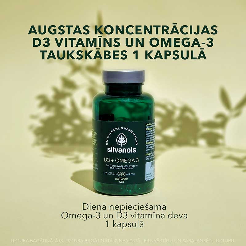 D3 vitamīns + Omega-3 vienā kapsulā, 60 kapsulas