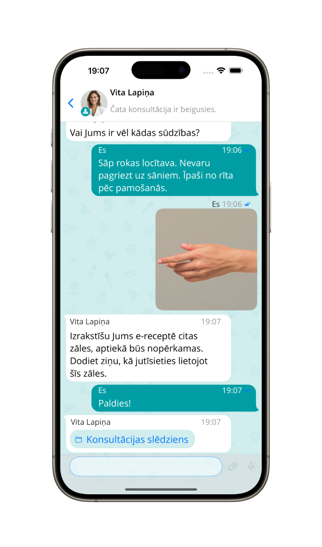 Jaunums! Saņem ĀRSTA PALĪDZĪBU TŪLĪT - konsultējies ar ārstu attālināti čata vai video veidā. Čata konsultācija ar ārstu